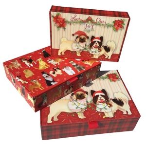 Punch Studio Festive Dogs Holiday Decor Cigar Nesting Boxes (84436-N), 3 ct